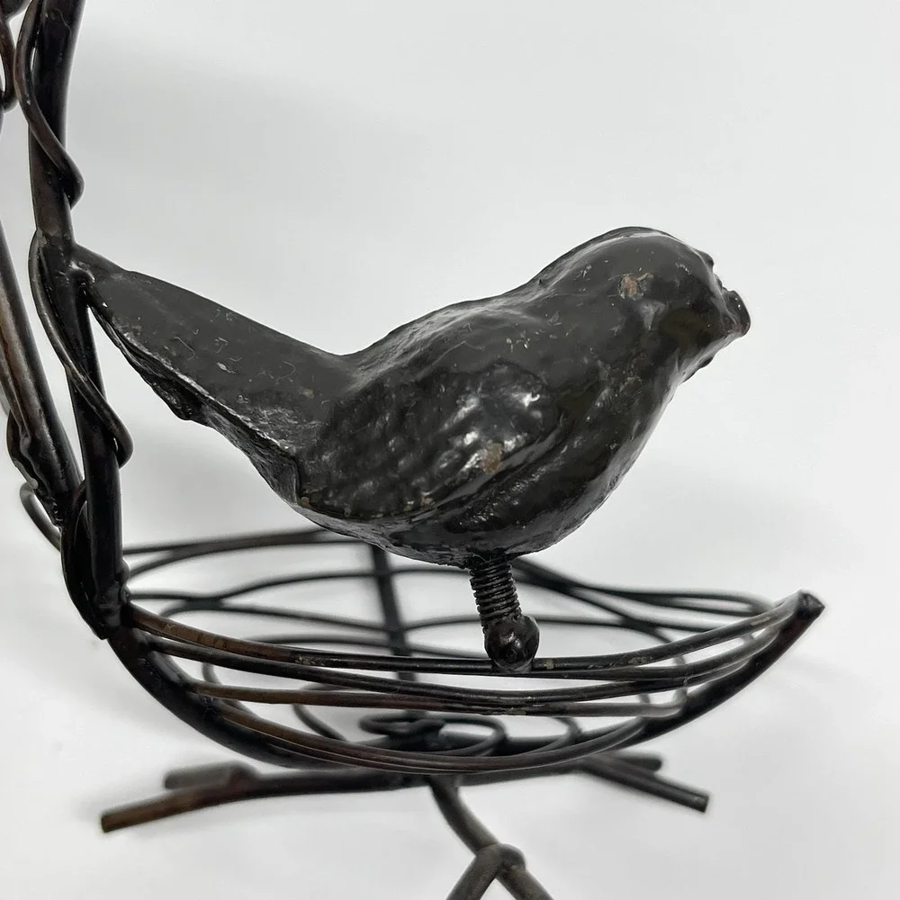 Vintage Decorative Bird Nest Sitter Solid Metal, Twigs & Real Rock Eggs Rustic